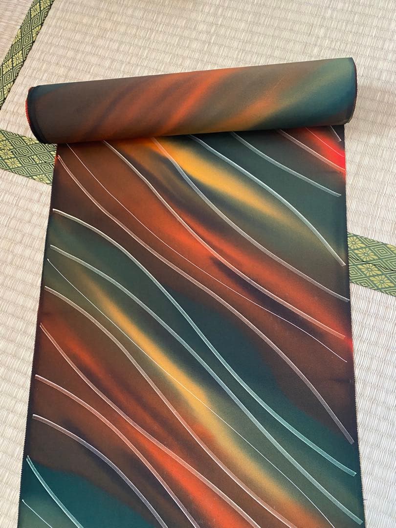 反物　丹後ちりめん　絹　正絹　茶　オレンジ　着物　未仕立て/i018