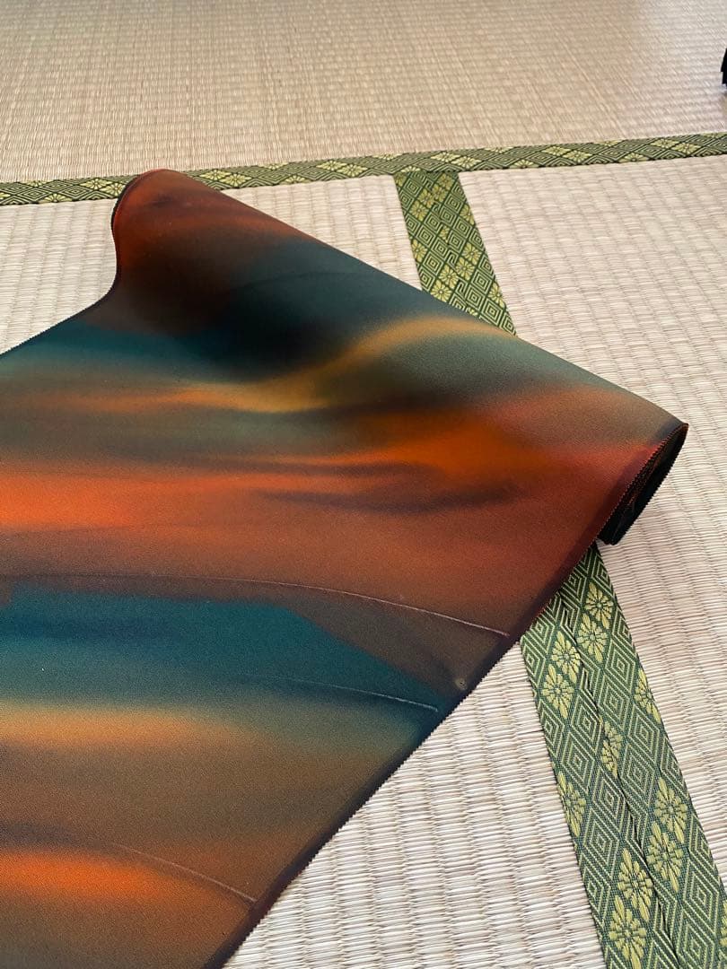 反物　丹後ちりめん　絹　正絹　茶　オレンジ　着物　未仕立て/i018