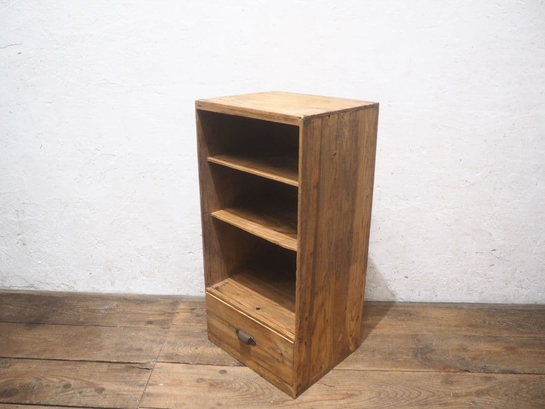 1383 引き出し付　杉の収納棚　飾り棚　オープンラック　ケース　古家具　レトロ