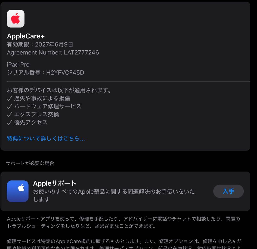 iPad Pro 13インチ M4 1TB Apple care＋2027まで