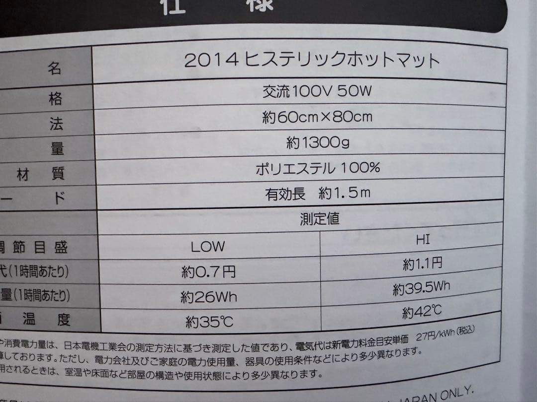 HYSTERIC GLAMOUR 電気ホットカーペット ネイビー/イエロー