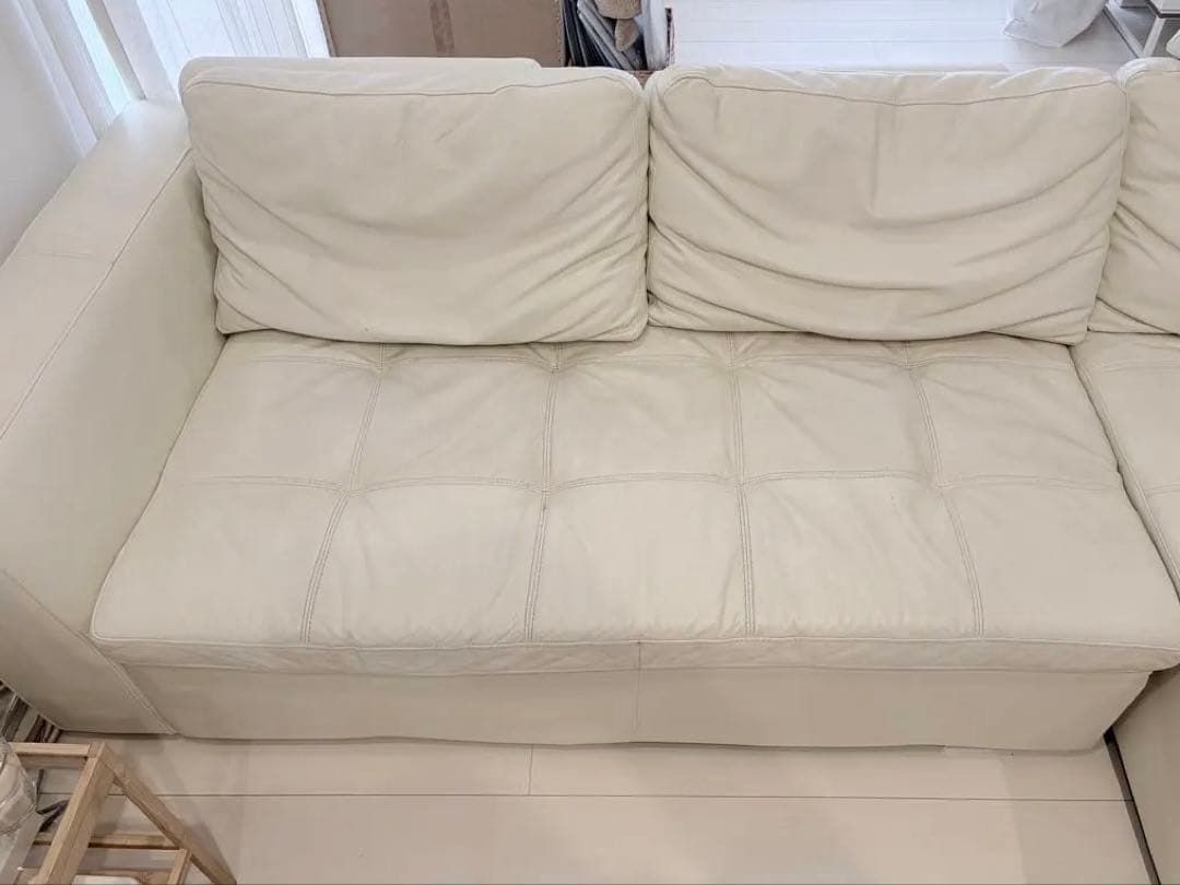 ホワイトレザー L字型ソファ