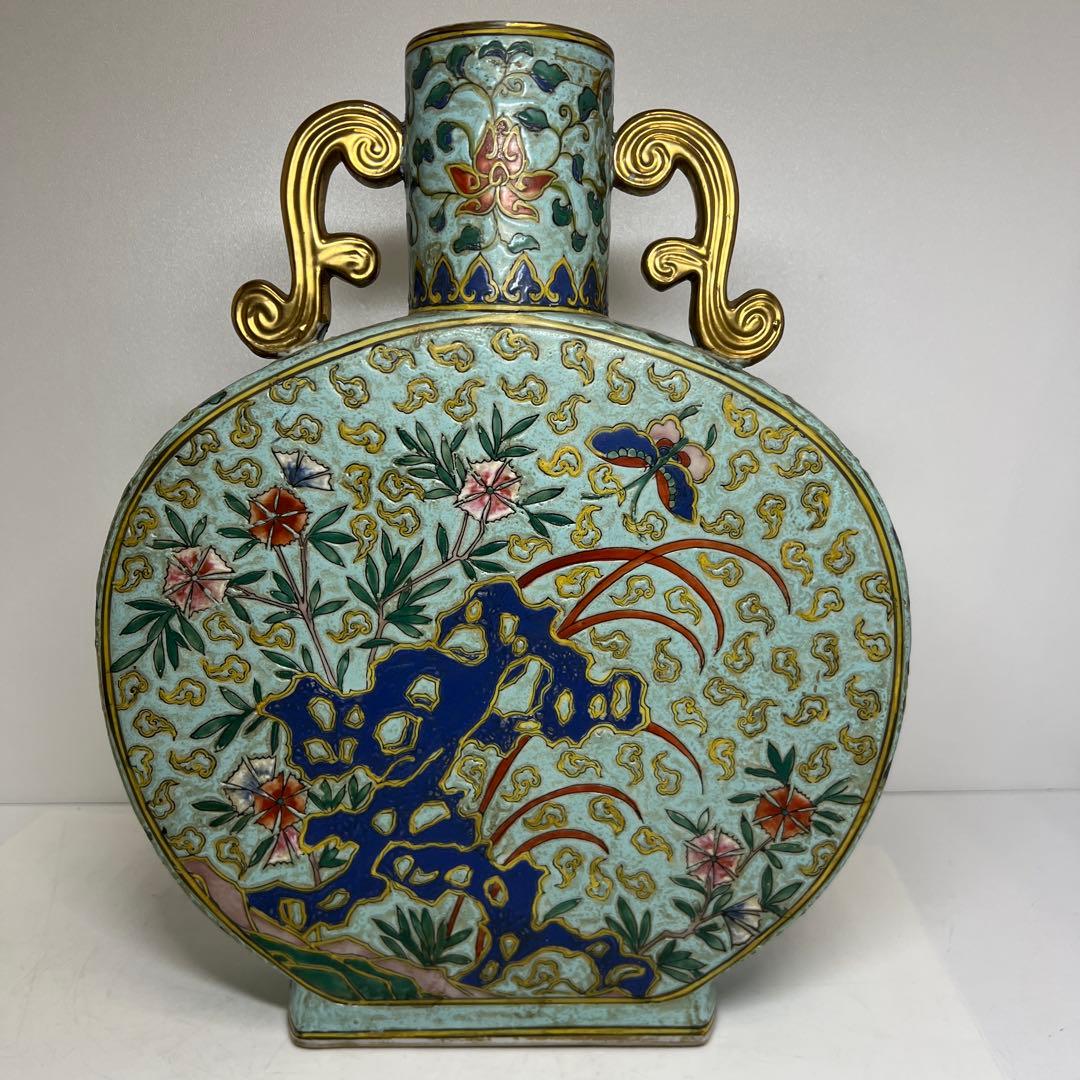 中国美術　粉彩　大花瓶　h40cm 東K8-0202③ タサオ