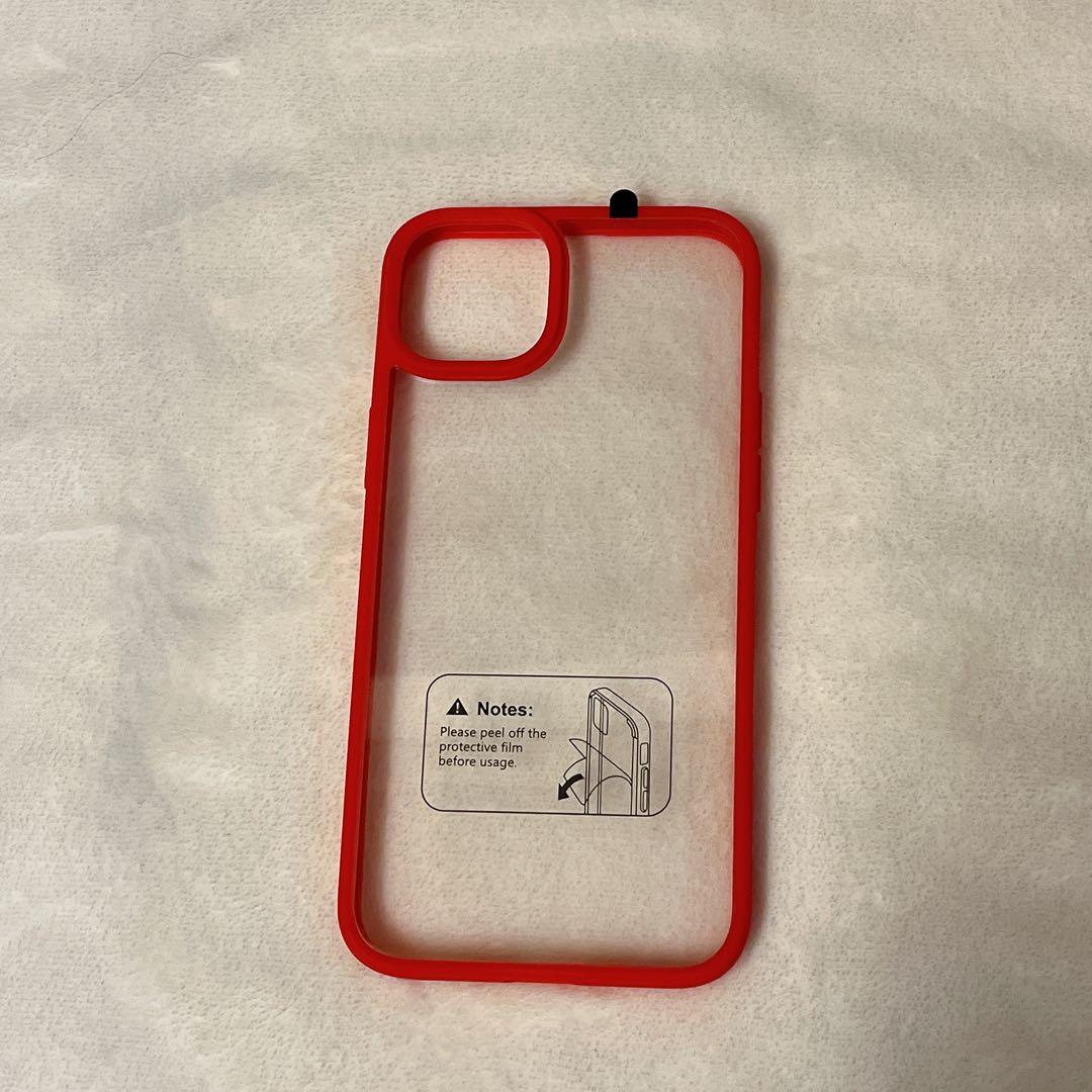 ♪ iPhone 13 pro max ケース クリア 赤縁 ステッカー付き