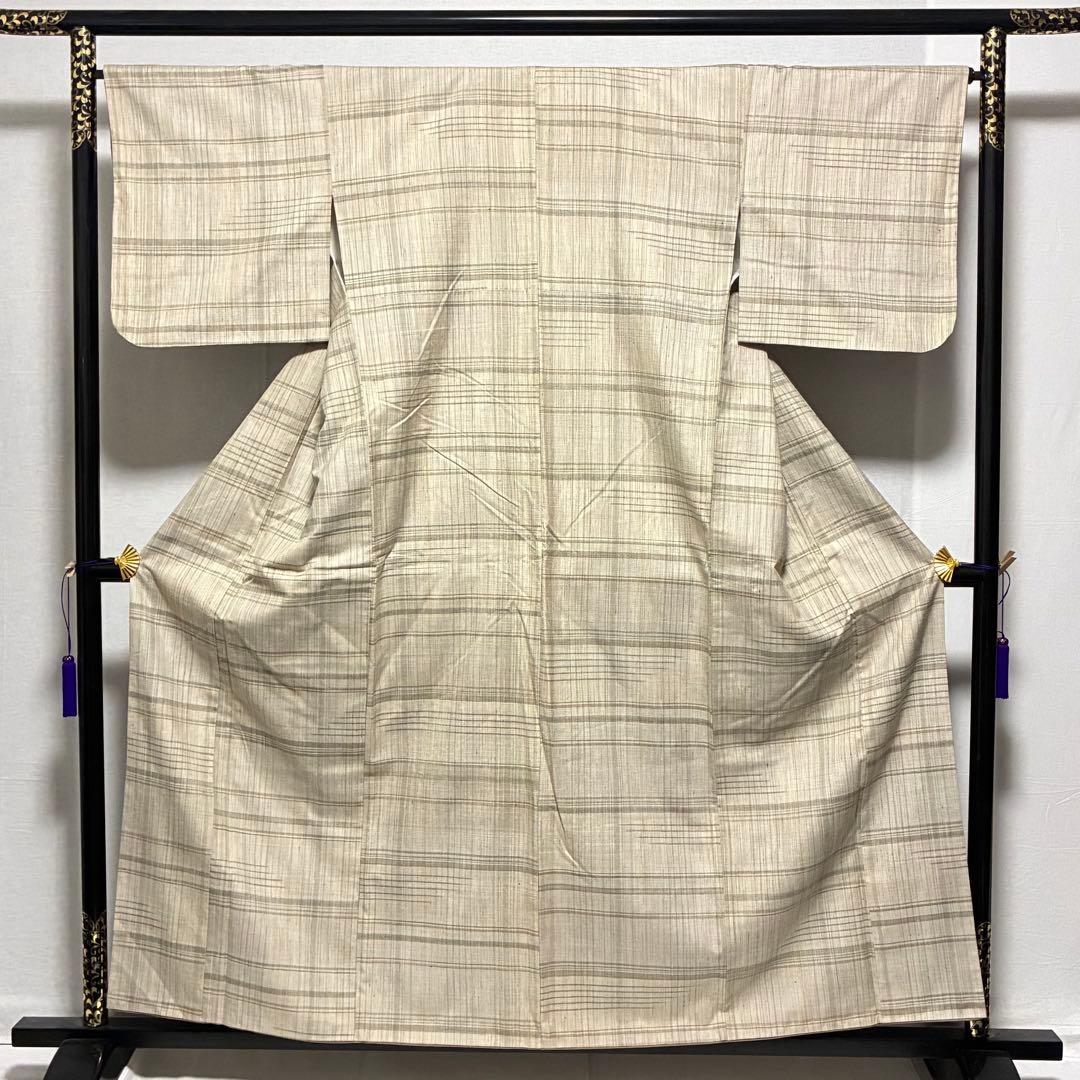 m131＋　D147 雪花紬　五代目　諏訪好風　チェック柄　正絹　着物袷　極美品