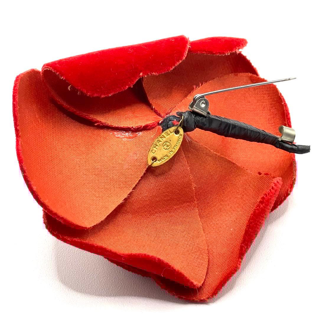 CHANEL シャネル カメリア コサージュ ピンブローチ ベロア レッド