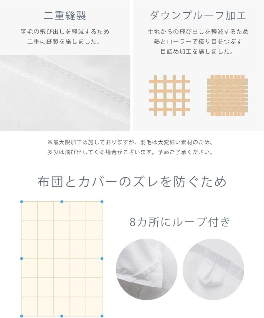 掛け布団 シングル 冬用 人工羽毛布団 洗える グレー150×210cm 2枚