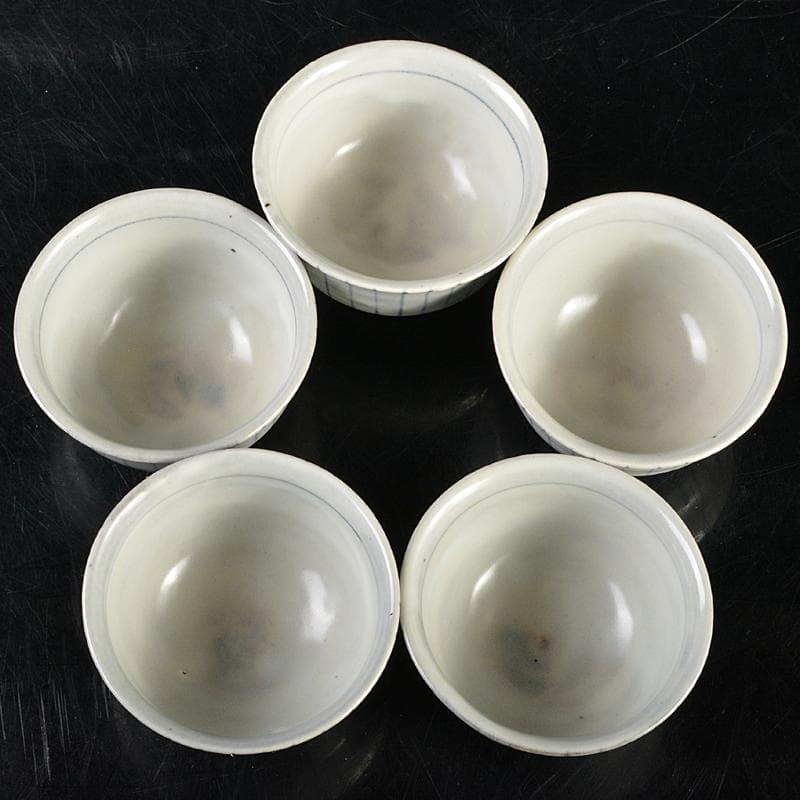 煎茶道具　加藤賢司 新晶窯　染付　呉須絵　煎茶碗　五客　共布共箱　M　R5964