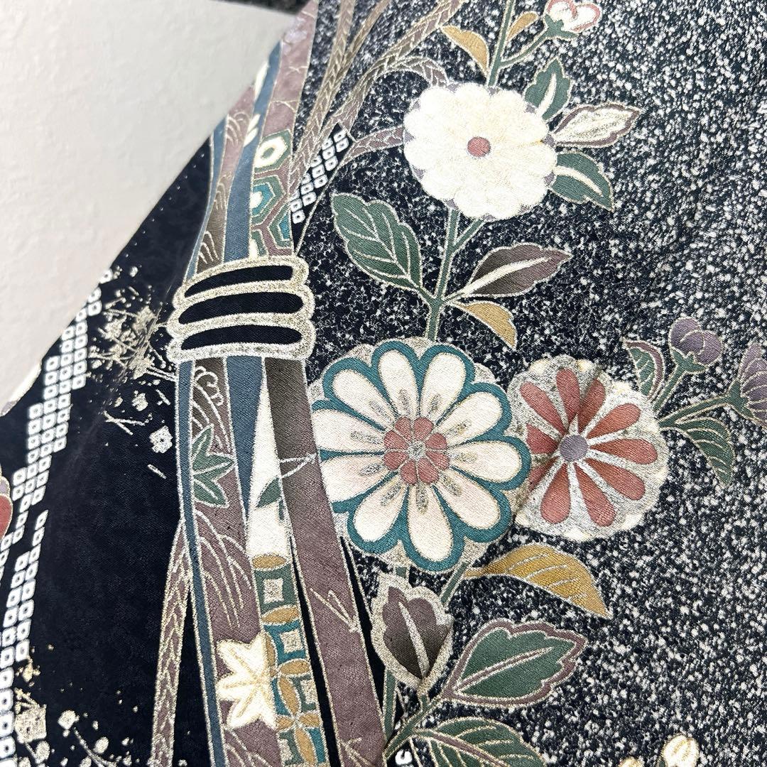 408 訪問着フルセット 正絹 濃紺 黒 金銀彩 たたき染め シック クール