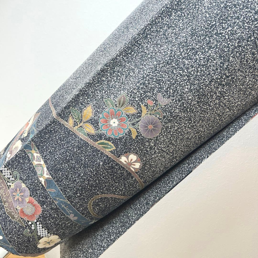 408 訪問着フルセット 正絹 濃紺 黒 金銀彩 たたき染め シック クール