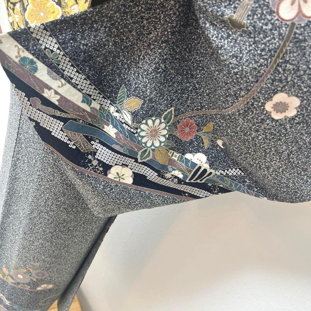 408 訪問着フルセット 正絹 濃紺 黒 金銀彩 たたき染め シック クール