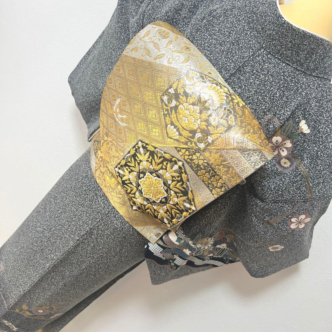 408 訪問着フルセット 正絹 濃紺 黒 金銀彩 たたき染め シック クール