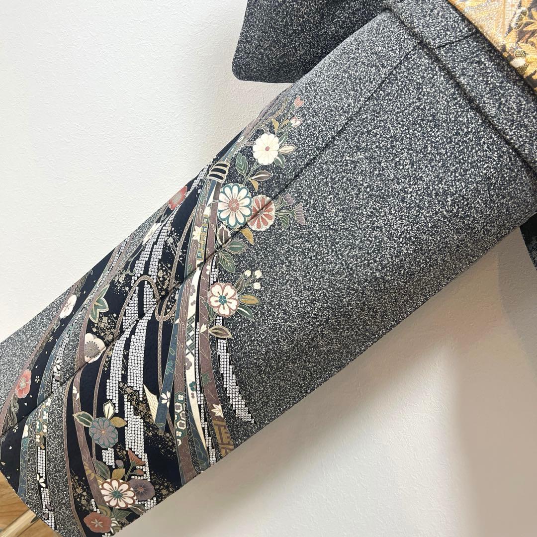 408 訪問着フルセット 正絹 濃紺 黒 金銀彩 たたき染め シック クール