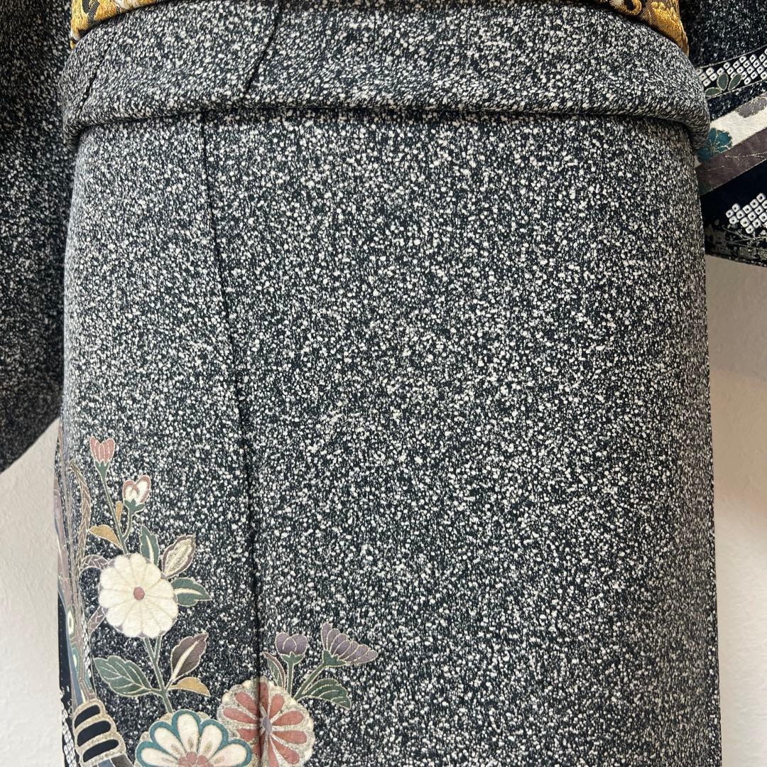 408 訪問着フルセット 正絹 濃紺 黒 金銀彩 たたき染め シック クール