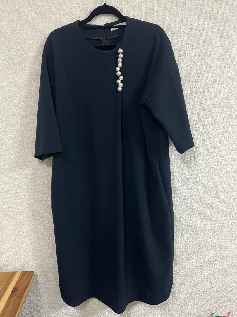 YOKOCHAN ヨーコチャン　Hラインパールドレス　ワンピース　ネイビー　40
