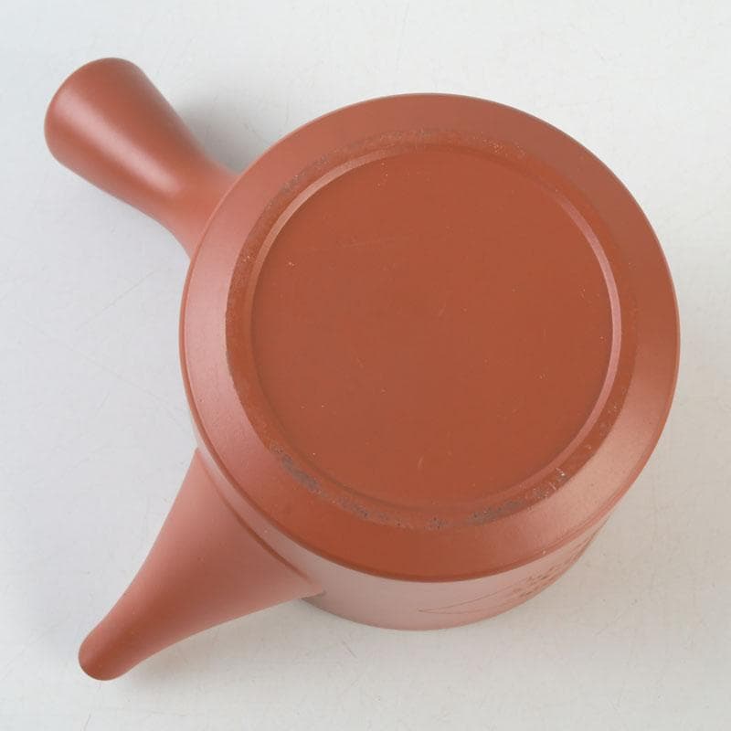 煎茶道具　常滑焼　朱泥　漢詩竹刻　横手急須　V　9580