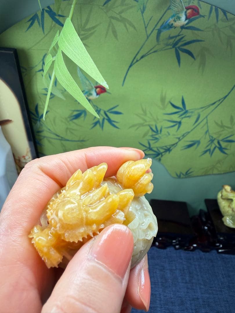 レア❣️天然無処理岫玉精工彫り、大気運⤴️大金運⤴️【吉獸】龍亀様置き物