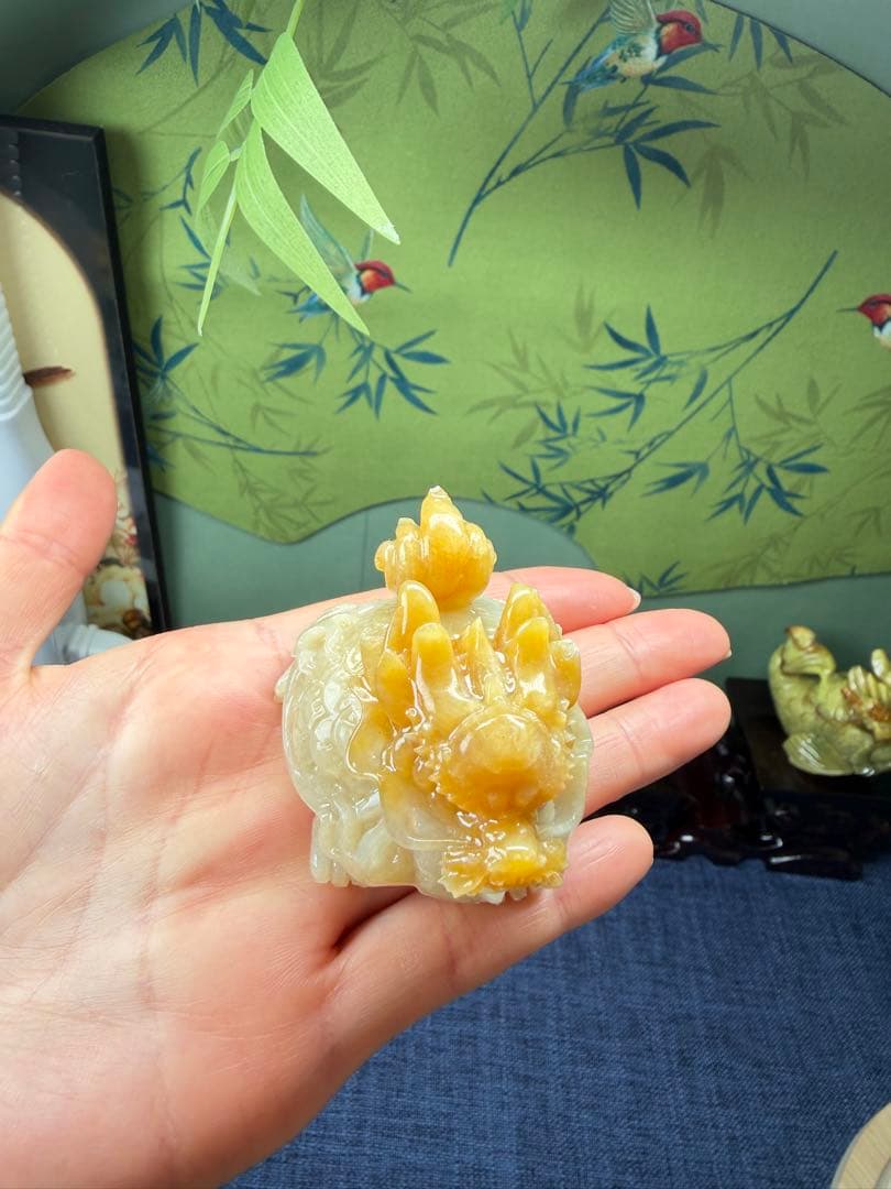 レア❣️天然無処理岫玉精工彫り、大気運⤴️大金運⤴️【吉獸】龍亀様置き物