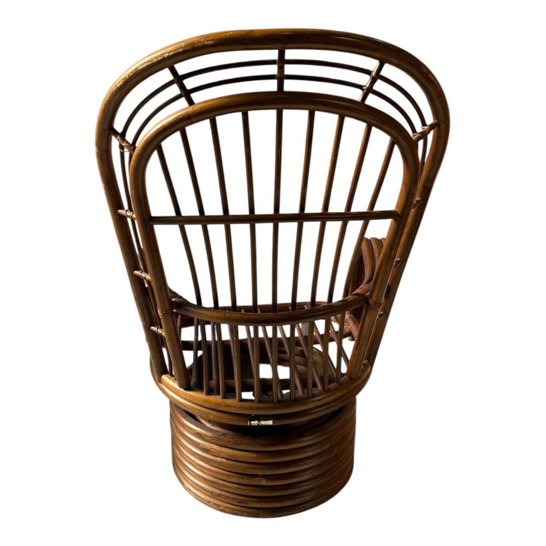 昭和レトロ 古家具 回転式ラタンチェア