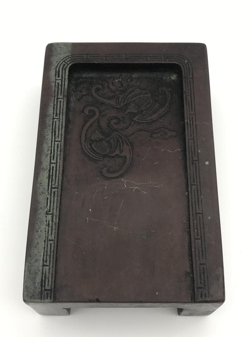 古端渓硯　清時代　抄手硯　吉祥双福紋　極上品　時代物　初出し物(A-58)