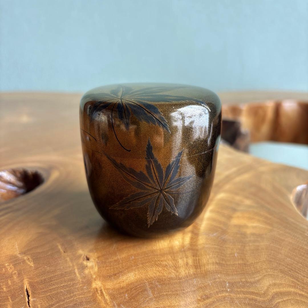 紅葉蒔絵 中棗 髟休斉造 抹茶碗 茶道具 共箱