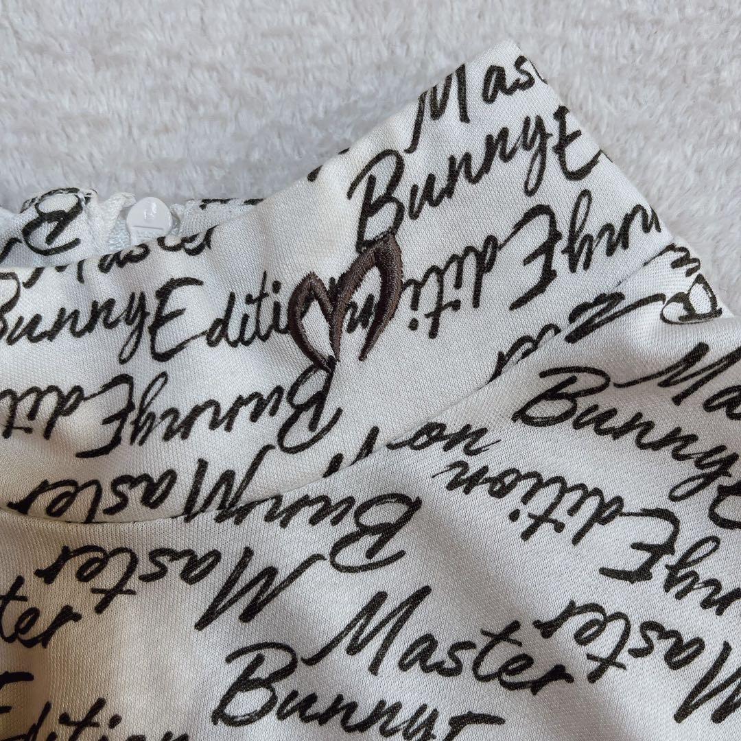 極美品　マスターバニー　 モックネック　ノースリーブワンピース　総柄　ホワイト