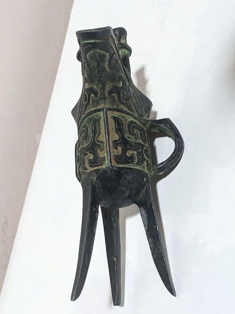 ♦中国古代 青銅器 饕餮文 爵 酒器 祭祀 儀礼用 清時代 古玩 古美術 骨董品