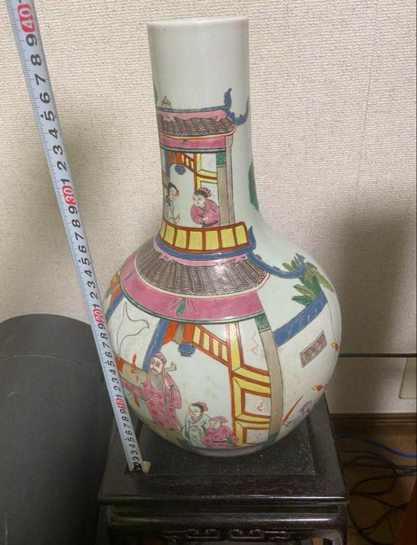 中国古美術　清末民国時代　粉彩天球瓶　40cm 刀馬人物