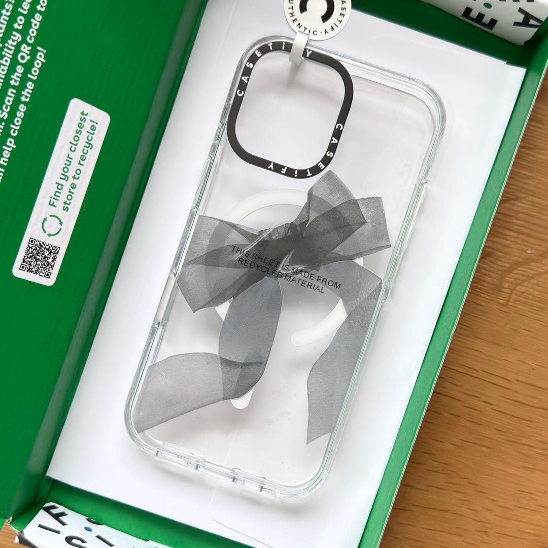 Casetify iPhone17 MagSafe クリアケース　リボン