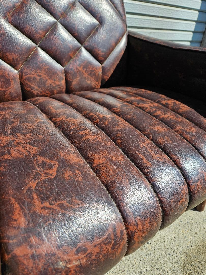 美品☆オールドカリモク 1人掛け ソファ 1Pソファー マーブル柄 PVC