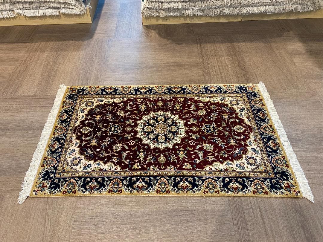 シルク ペルシャ絨毯 クム産 高品質 93x57cm 手織り ラグ 玄関マット