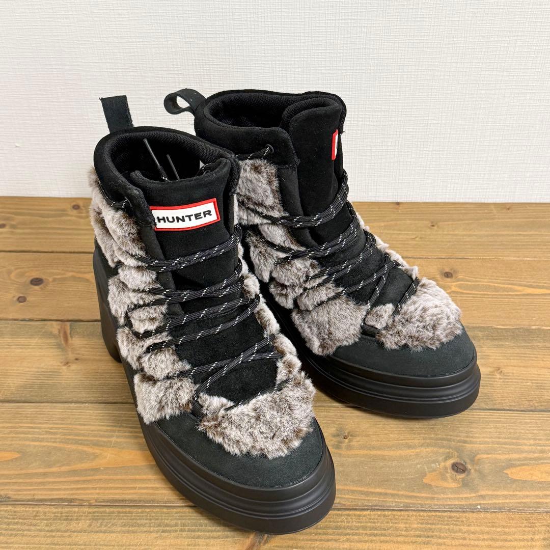 【美品・未使用】HUNTER ハンター レースアップ ヒールブーツ 25cm