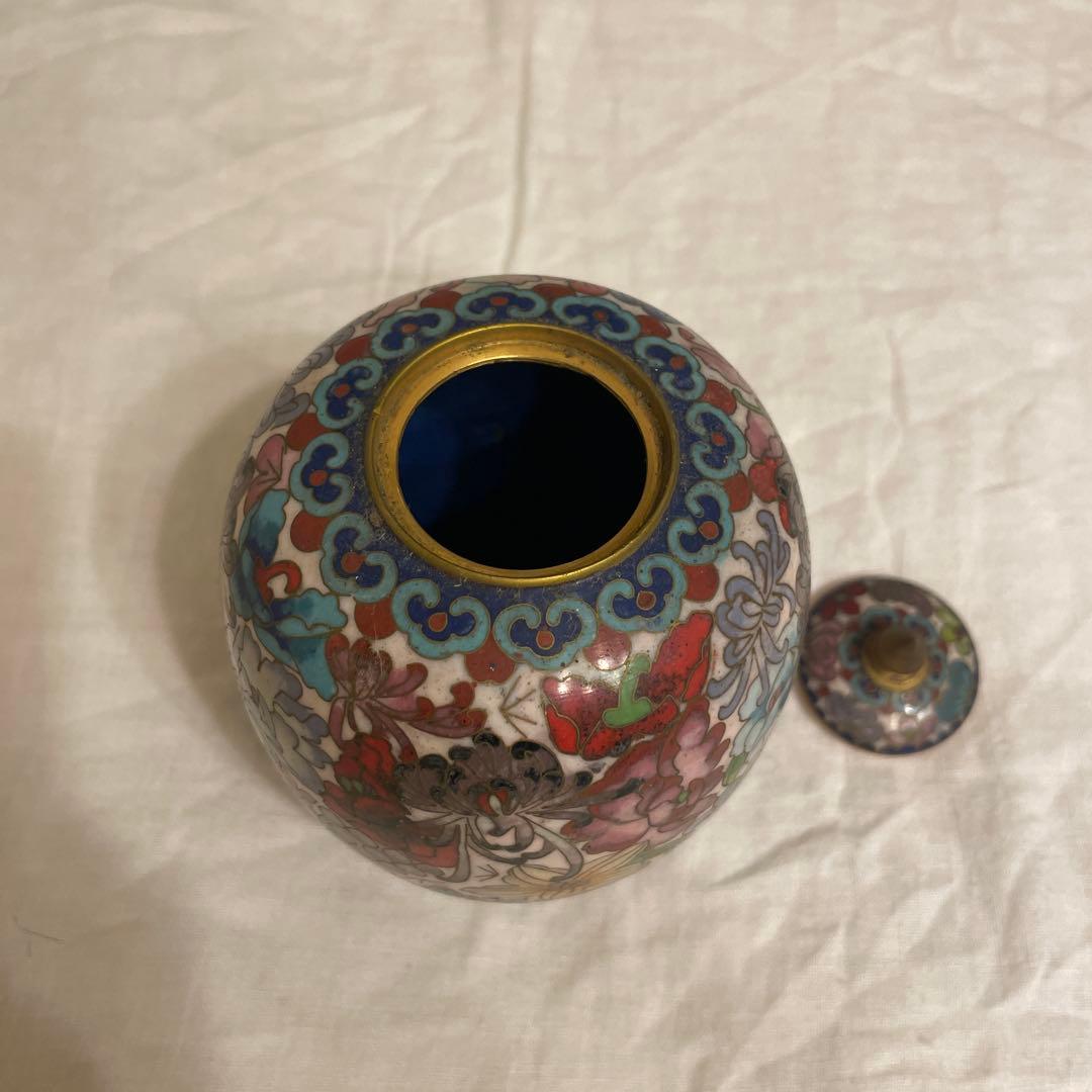 花柄陶器花器 蓋付き