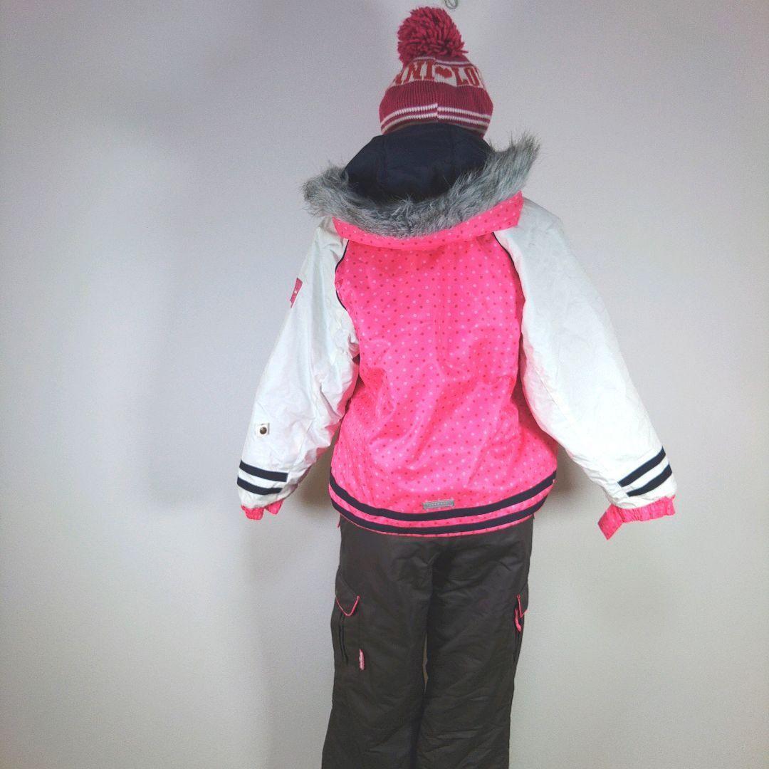 スキーウェア　150cm　キッズ　子供　ピンク　グローブ　ニット帽　ゴーグル