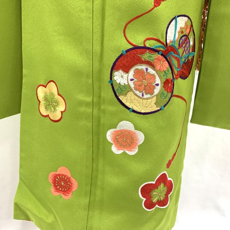 510ag14■七五三 七歳 女児 着物&丸帯&長襦袢 刺繍 鼓 梅■状態良好