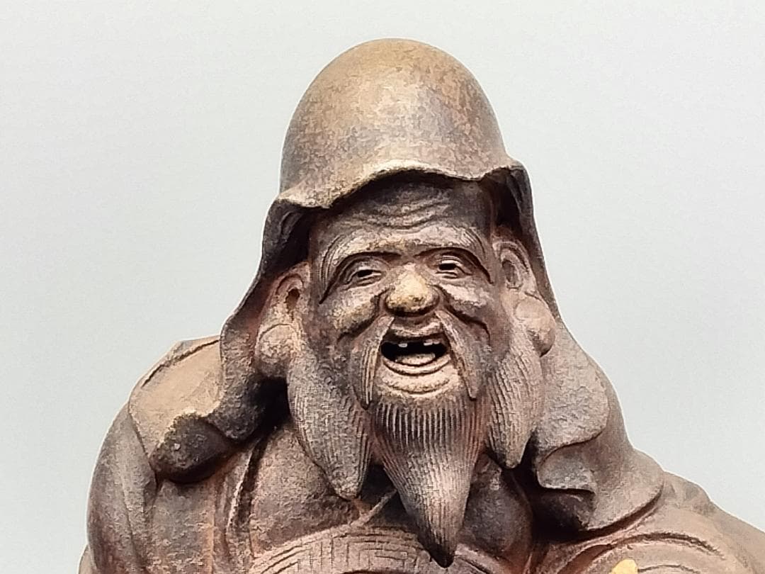 備前焼 古備前 備前国伊部村・木村盛治清近作 牛と寿老人 香炉仕立