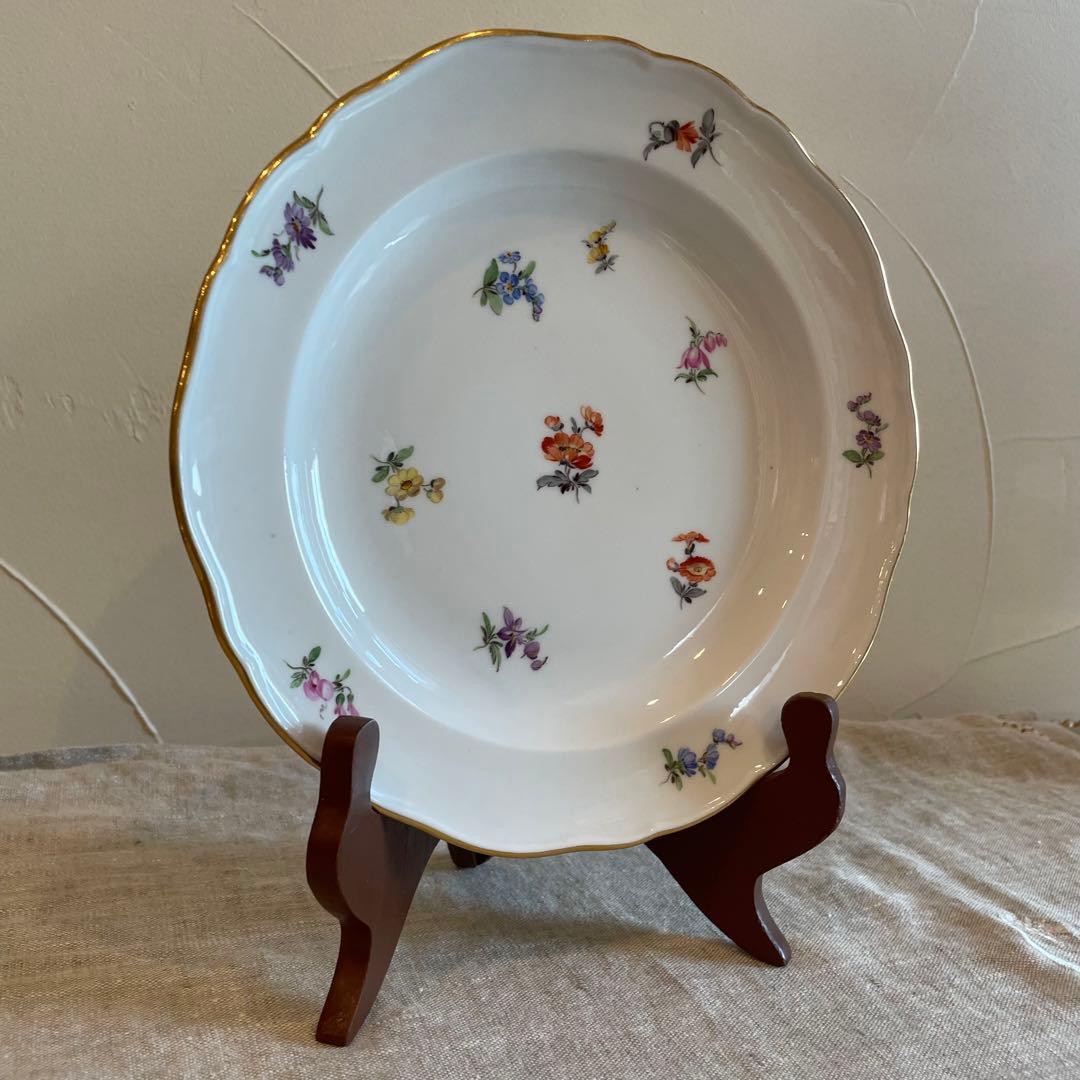 美品　希少　オールドマイセン　小花散らし　コンポート皿　台付皿 果物皿