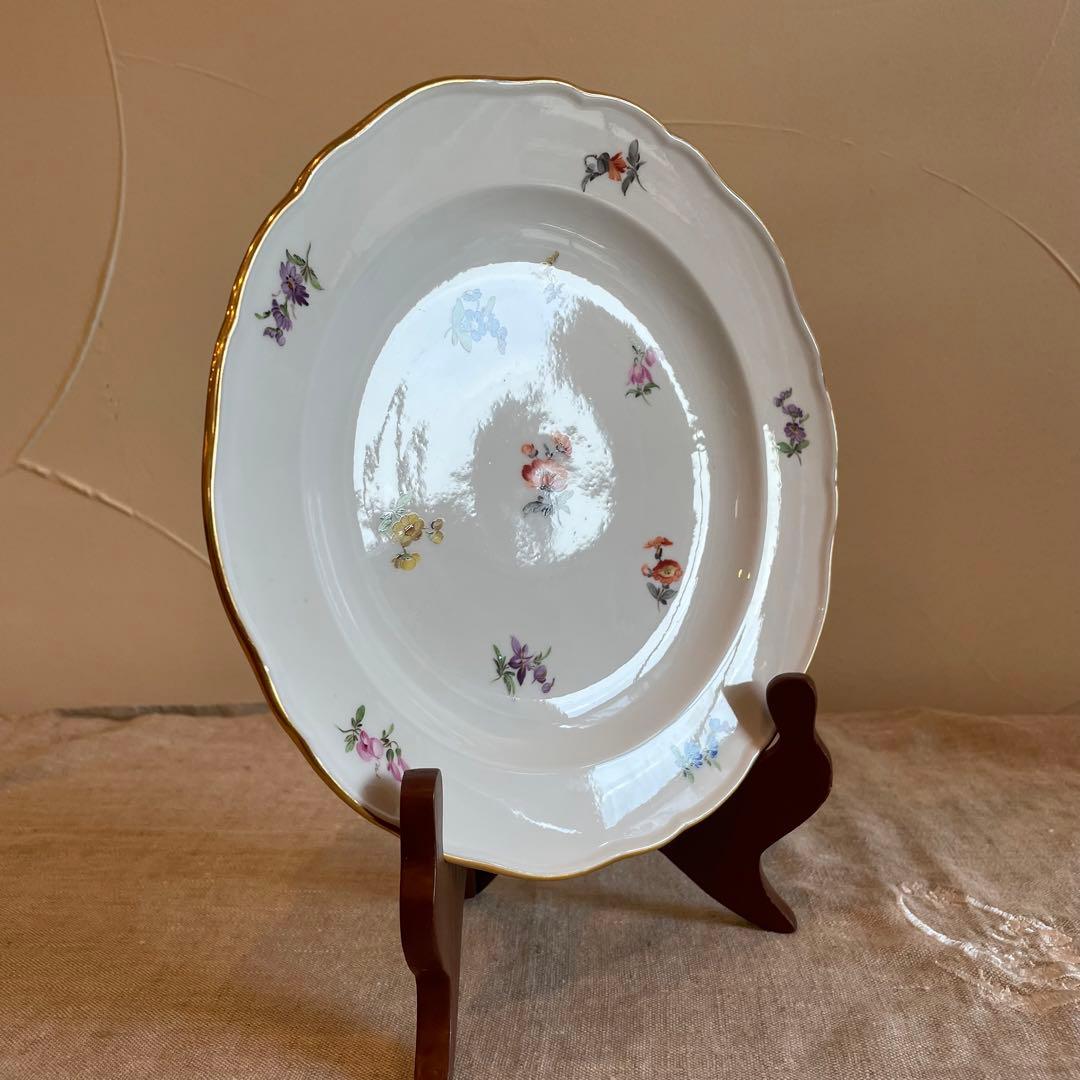 美品　希少　オールドマイセン　小花散らし　コンポート皿　台付皿 果物皿