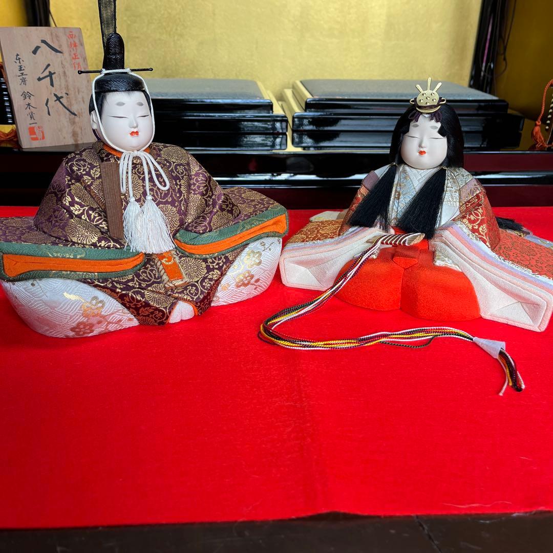東玉工房　伝統工芸師、鈴木賢一　 江戸木目込￼雛人形　西陣織