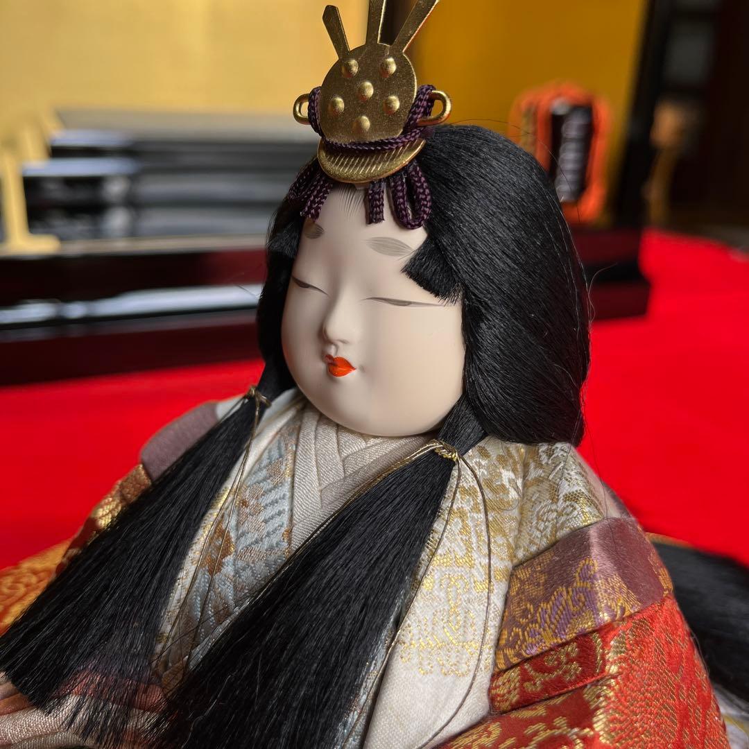 東玉工房　伝統工芸師、鈴木賢一　 江戸木目込￼雛人形　西陣織