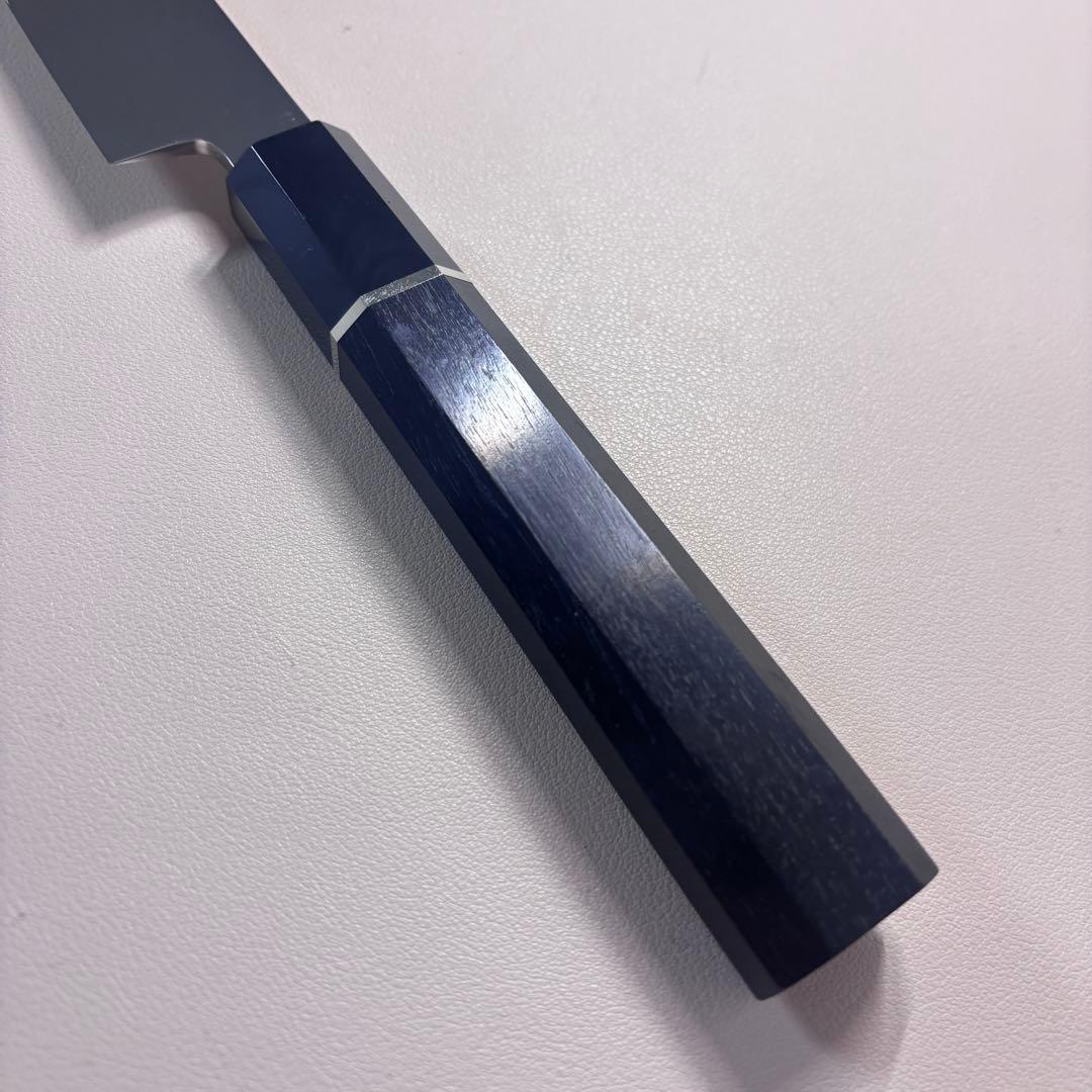 270mm先丸柳刃包丁 鏡面　黒檀黒水牛銀巻八角柄 刺身包丁 全鋼「鞘付き」