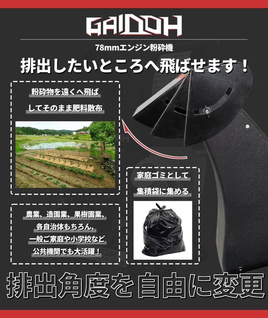 ★新登場★Gaidohエンジン式粉砕機 最大粉砕径約80mm チッパーシュレッダ