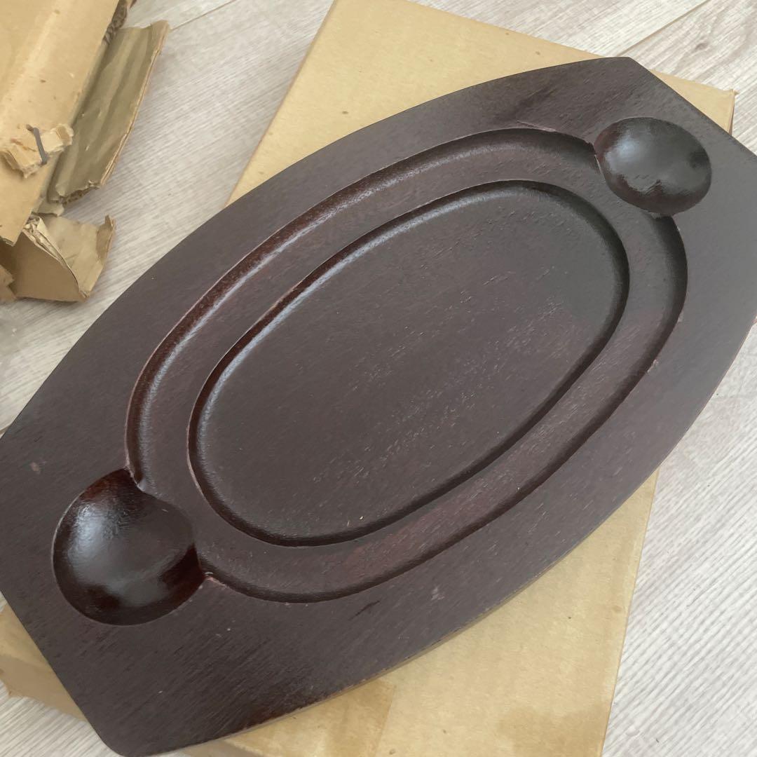 鋳鉄製オーバル型グリルパン 木製トレイ付きセット　新品