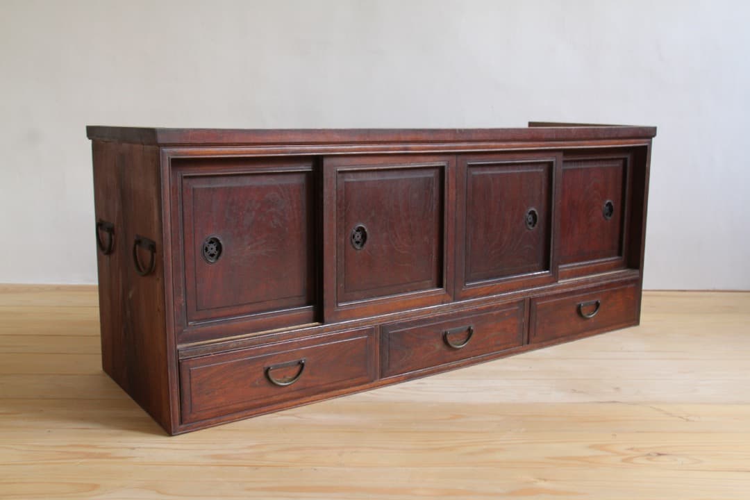 収納棚　本棚　引戸　引き出し　古道具　古家具　ビンテージ　アンティーク　レトロ