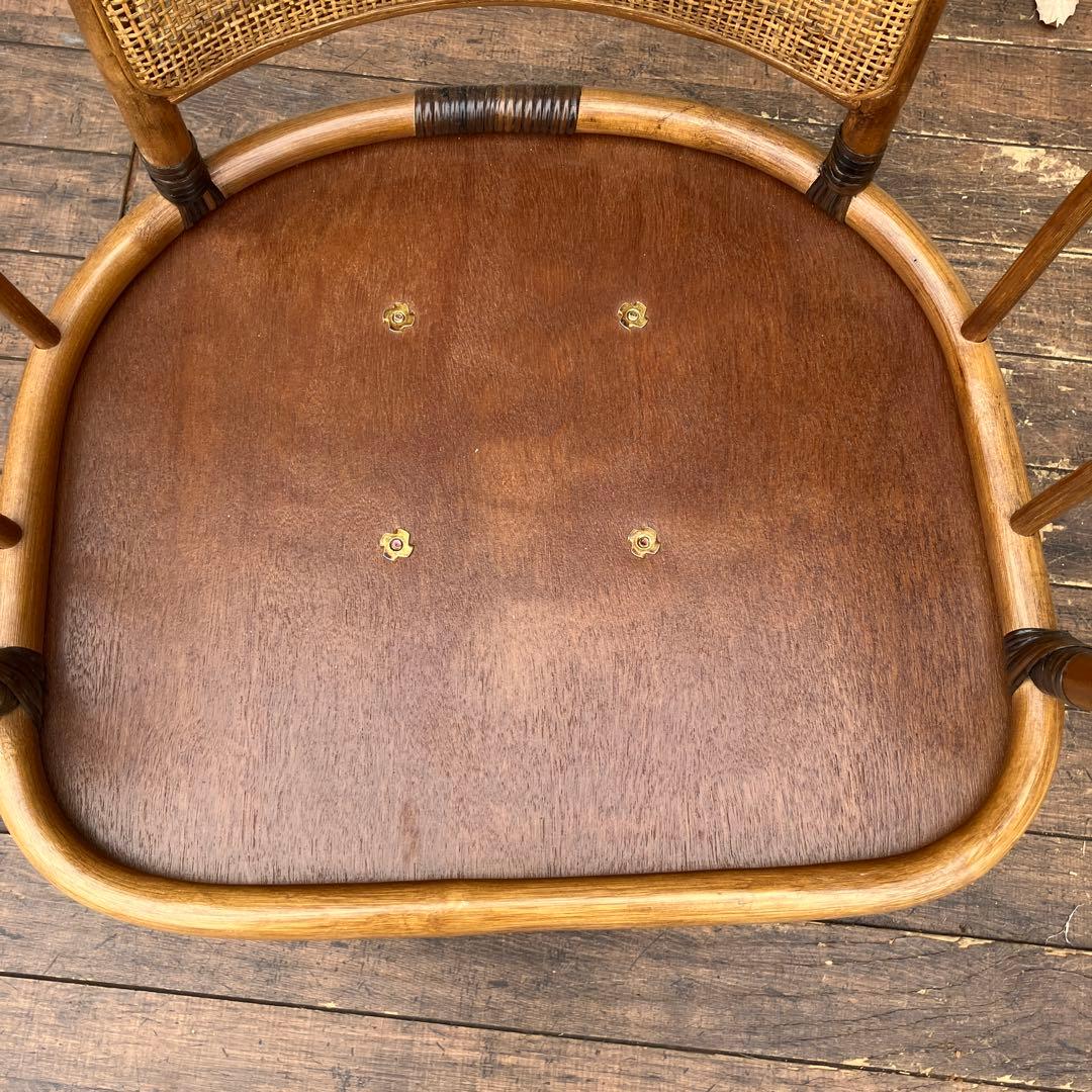 D-3 昭和レトロ 籐家具 ラタンチェア 回転椅子 イス クッション付き 古家具