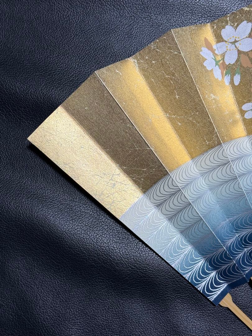 扇子　33.3cm 十松屋福井扇舗　金もみ　桜　観世水　仕舞扇　能楽　着物