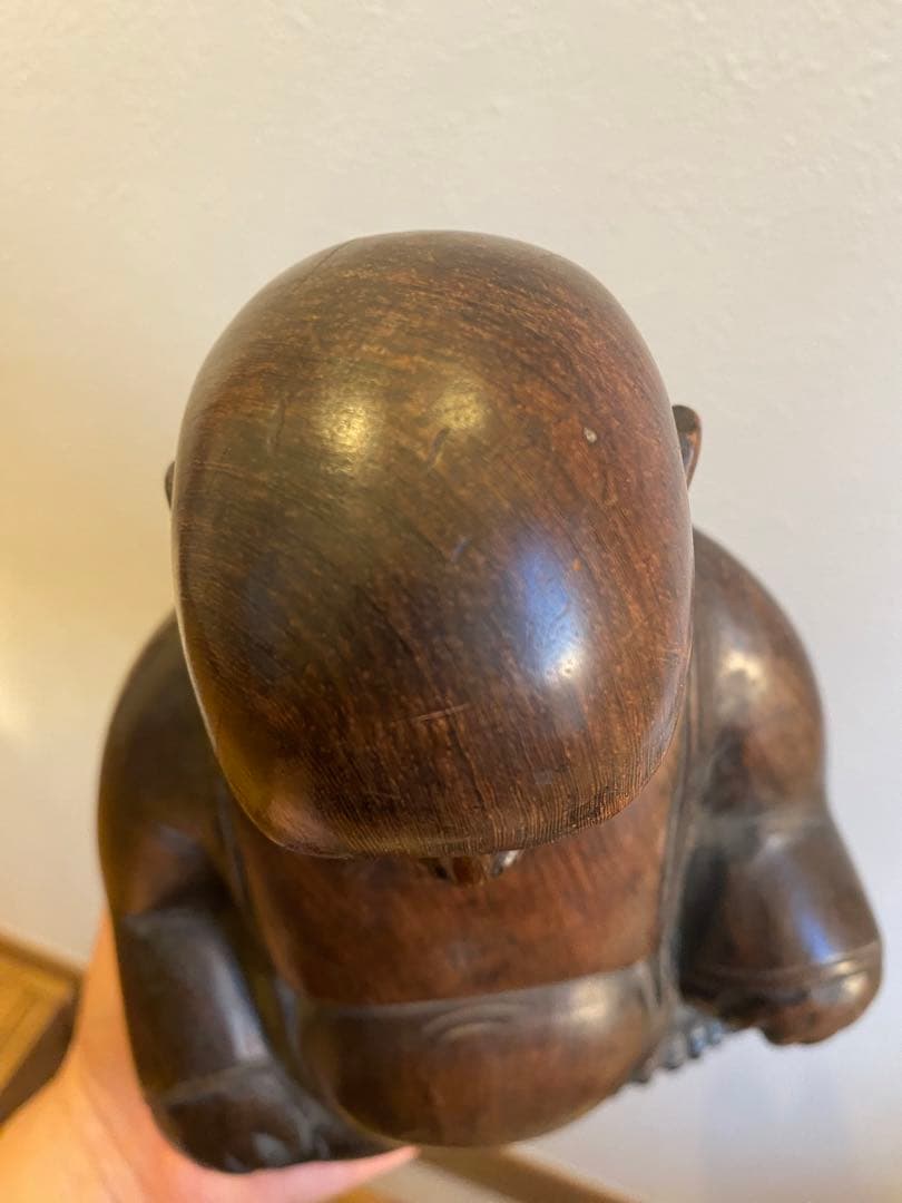 紫檀、黑檀彫刻布袋座佛像、高さ22cm重さ1799g