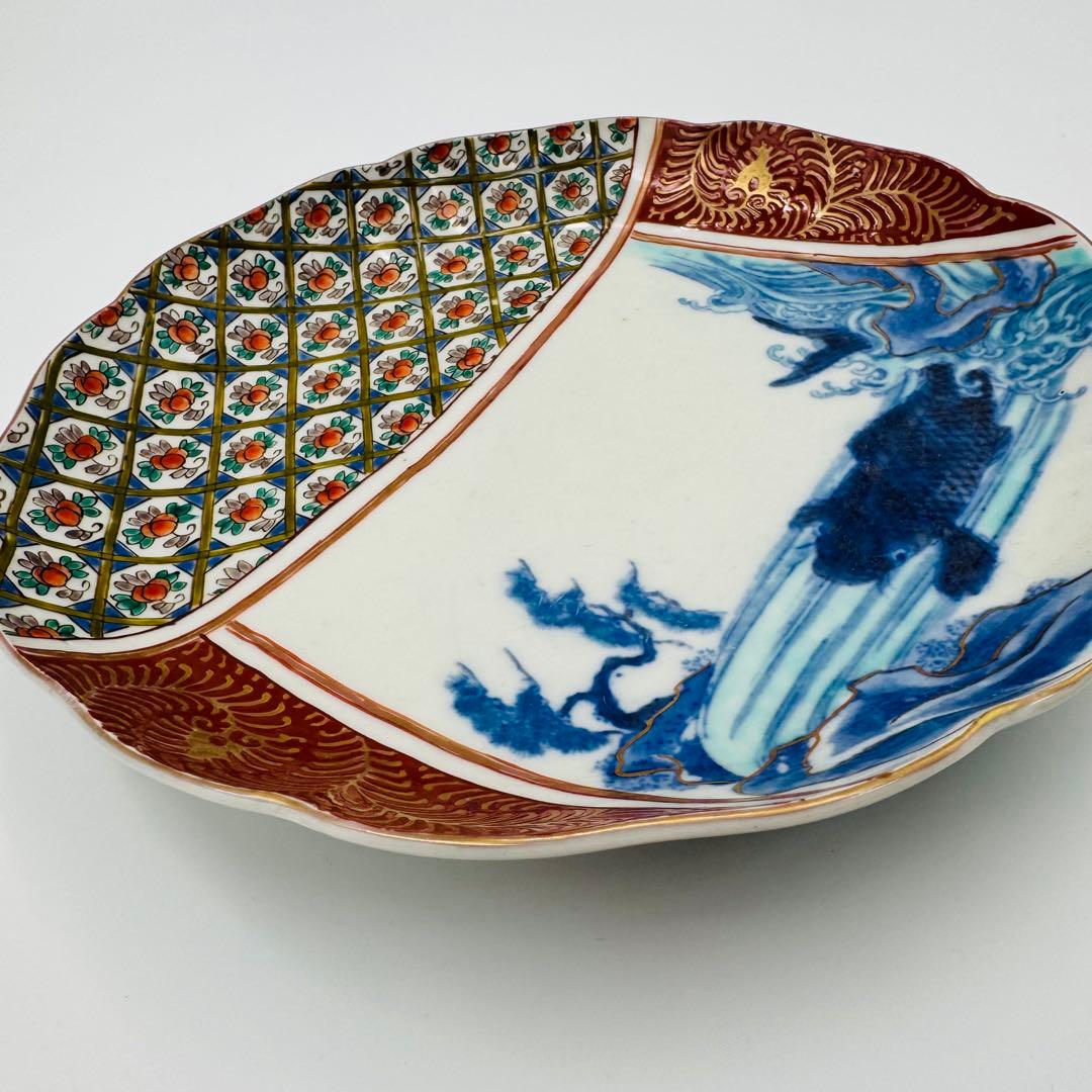 【時代　伊万里焼　滝に鯉　絵付皿　五客】骨董　アンティーク　インテリア