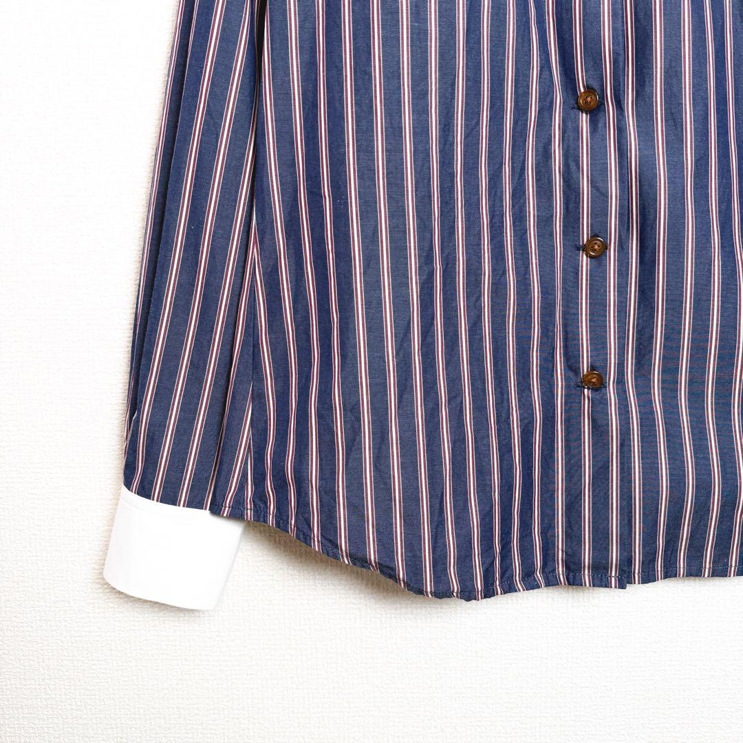 ヴィヴィアンウエストウッド　ストライプ　丸襟　長袖シャツ　オーブ刺繍