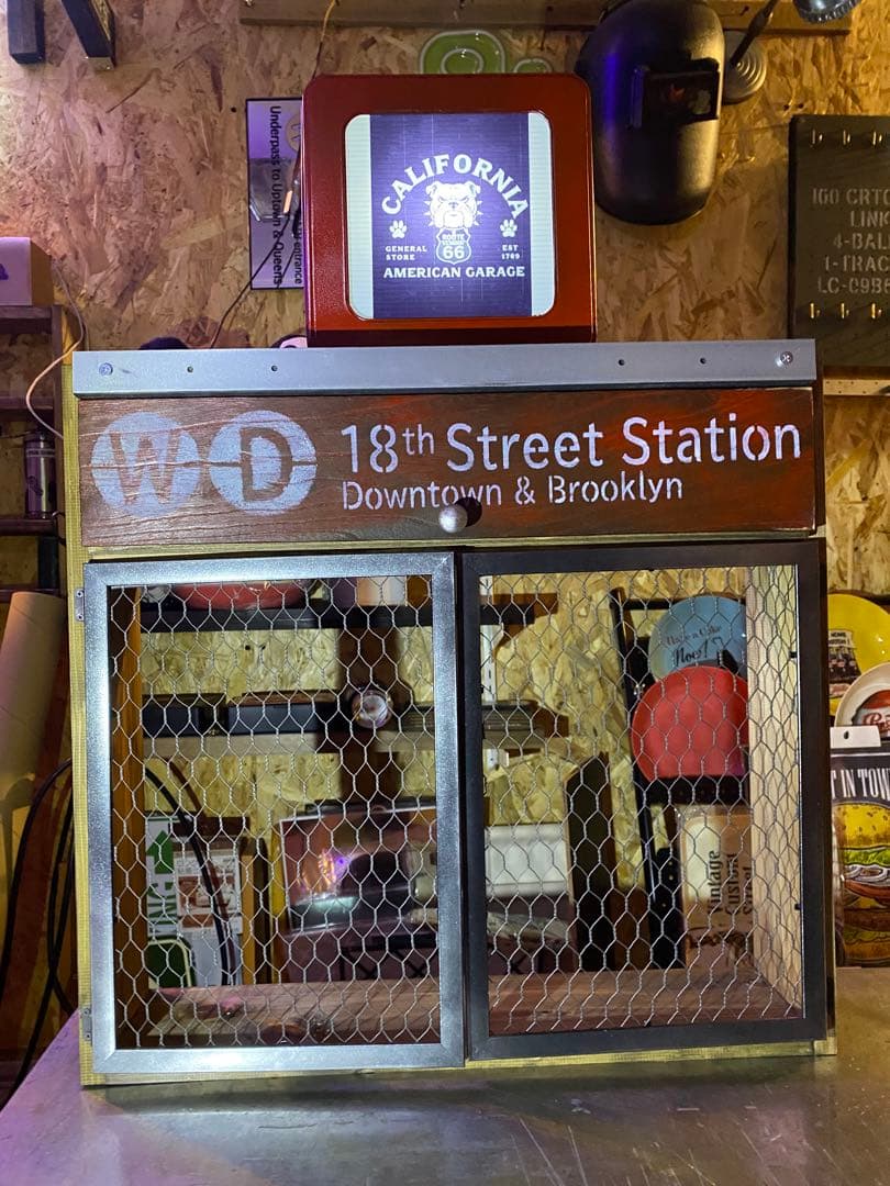 照明付き棚　アメリカン　インダストリアル　ROUTE66 置き型　壁掛け　両用